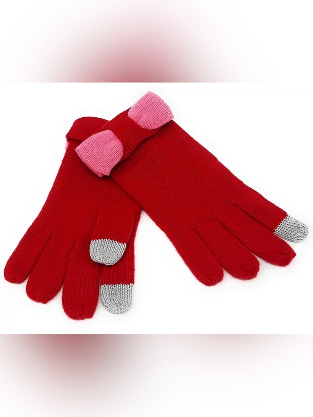 kate spade Red Knit Mittens with Pink Bow and White Touch Tips
